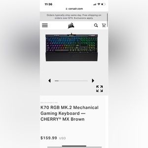 Corsair k70 mk.2 mechanical gaming keyboard